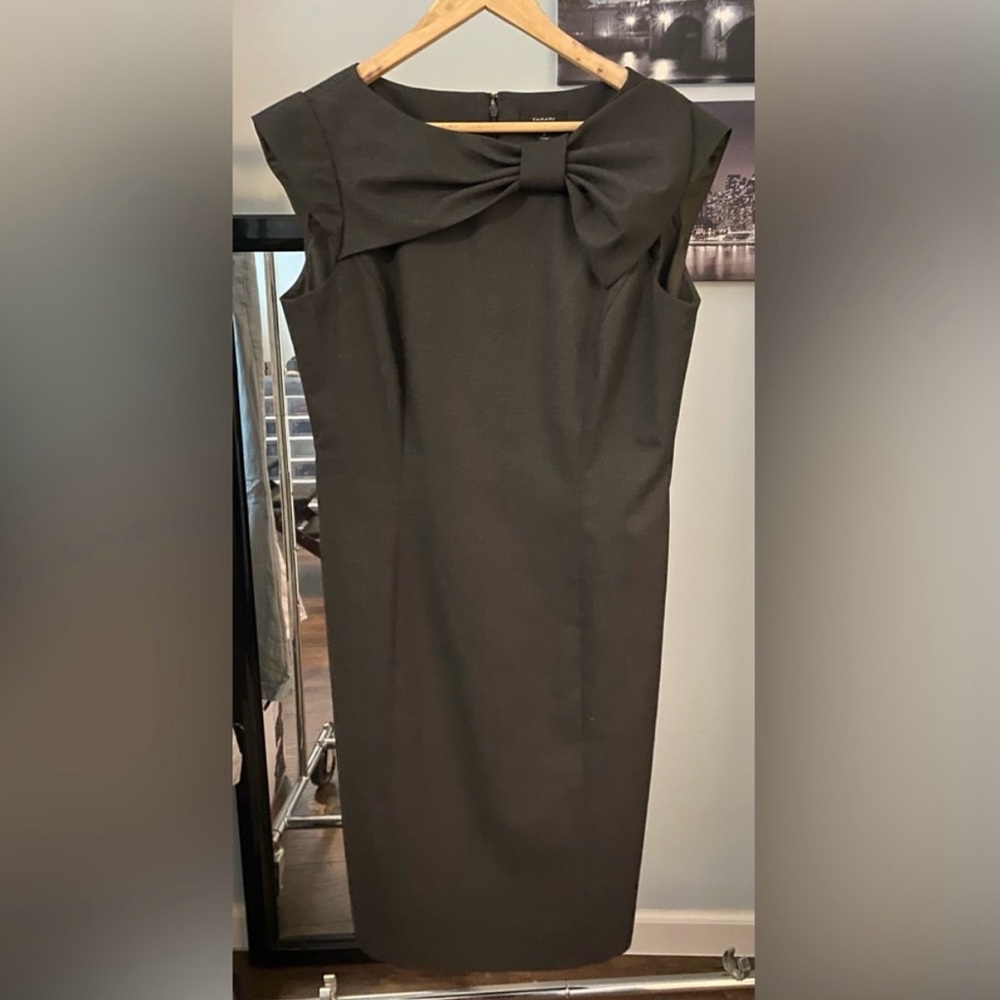 Tahari Charcoal Midi Dress with Bow Accent
